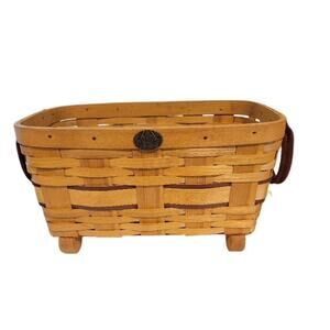Vintage NEW Peterboro Basket Footed Storage Leather Handles 14.5" x‎ 8.5"